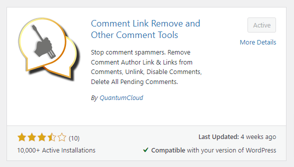 Comment Link Remove and Other Comment Tools plugin