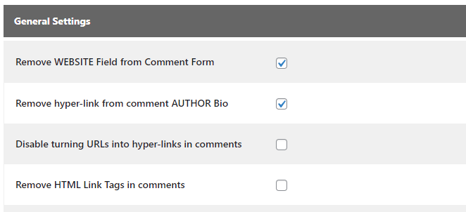 Comment Link Remover Plugin Settings