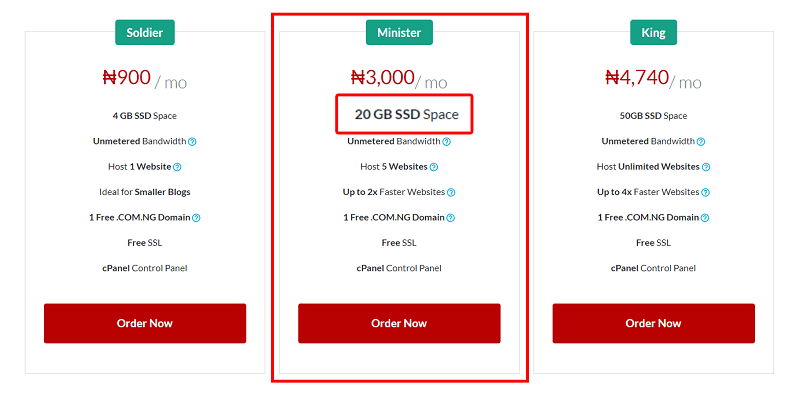 Domainking Storage Space vs Hostinger