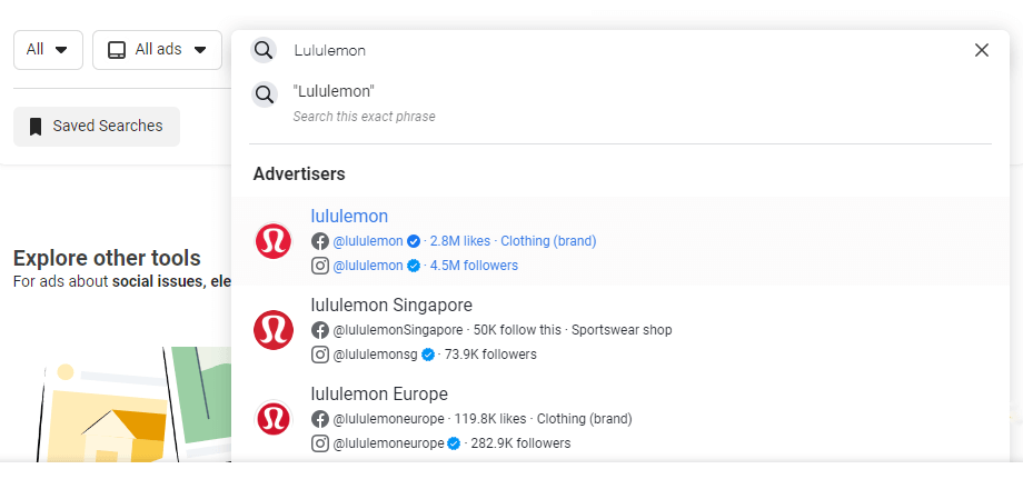 Lululemon Ad Library Search Results