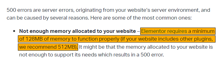 Elementor Minimum Required Memory