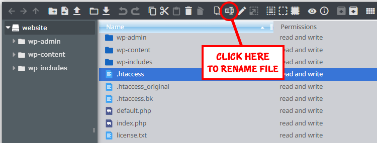 Locate & Rename .htaccess file